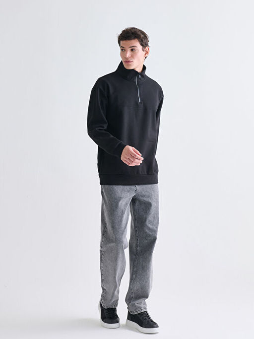 Fermuarl? Dik Yaka Erkek Sweatshirt
