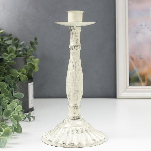 Металлический подсвечник на 1 свечу «Прованс», белый состаренный, 21×11.5×11.5 см