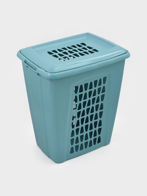 Корзина для белья с крышкой «Молетта», 60 л, 47.9×36.9×55 см, прямоугольная, бирюзовая