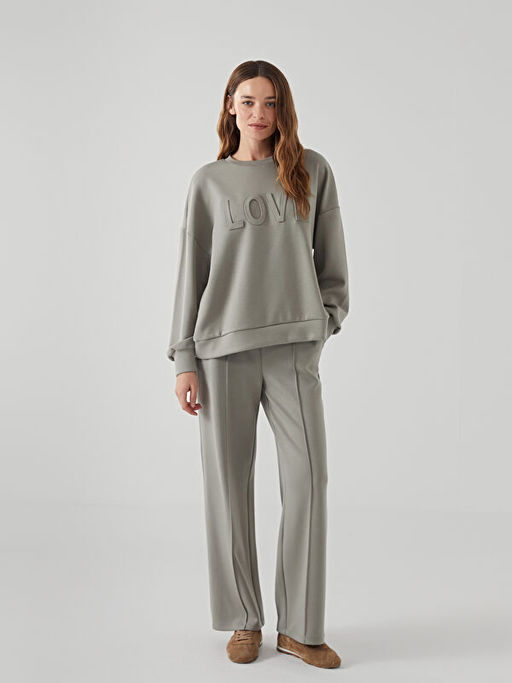 Bisiklet Yaka Bask?l? Kad?n Sweatshirt