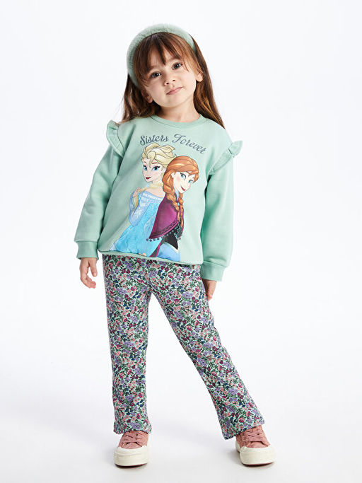Bisiklet Yaka Uzun Kollu Frozen Bask?l? K?z Bebek Sweatshirt ve Tayt Pantolon 2li Tak?m - Waikiki фото 2