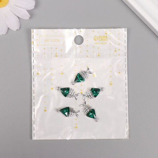 Цена за 5 шт. Декор для творчества металл Скелет рыбы, серебро, зелёный, 1.90.90.5 см - Арт узор фото 4