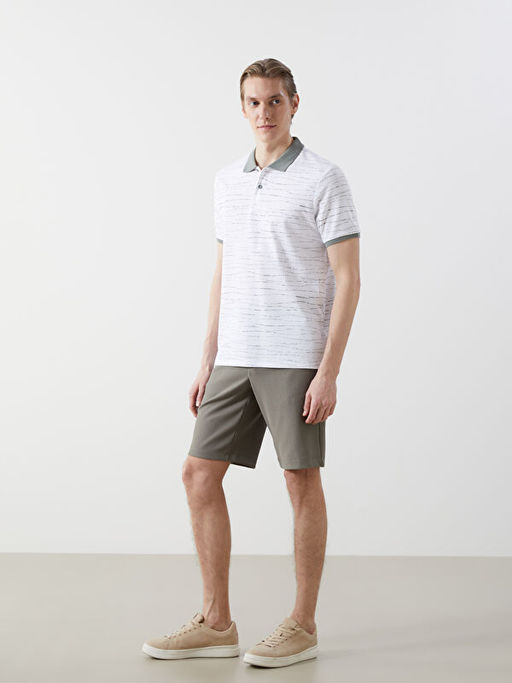 Polo Yaka K?sa Kollu Desenli Penye Erkek Ti??rt