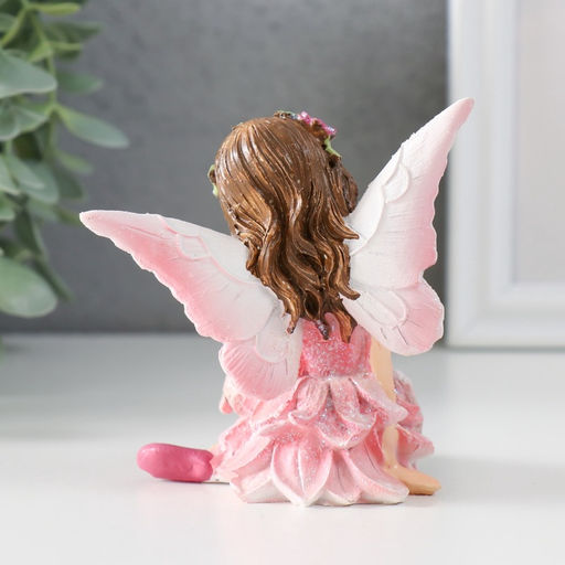 Фигурка полистоун Девочка-бабочка с козликом, розовые крылья, 8.5?6?9 см
