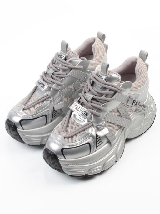 03-18C GREY/SILVER Кроссовки женские (натуральная кожа, искусственная кожа)