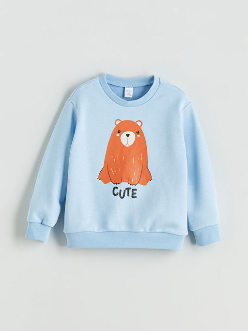 Bisiklet Yaka Bask?l? Erkek ?ocuk Sweatshirt