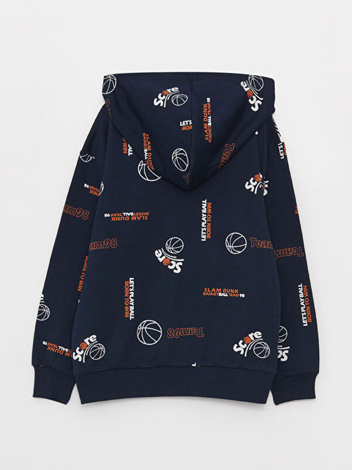 Bask?l? Uzun Kollu Erkek ?ocuk Hoodie - Waikiki фото 2