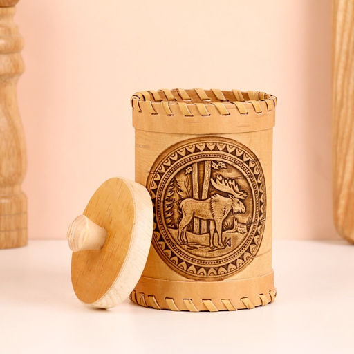 Туес «Лось», банка для хранения, 8×8×14 см, береста