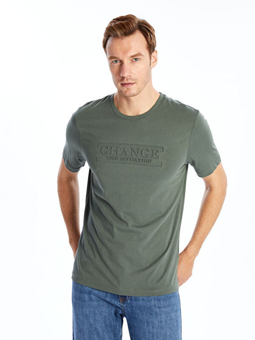 Bisiklet Yaka K?sa Kollu Bask?l? Penye Erkek Ti??rt - Waikiki фото 3