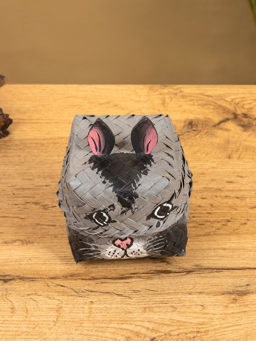 Корзинка «Кот», 8×8×13 см, бамбук, серая
