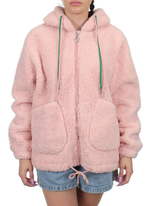 1003 PINK Куртка плюшевая демисезонная (65% хлопок, 35% полиэстер) оверсайз 44-54