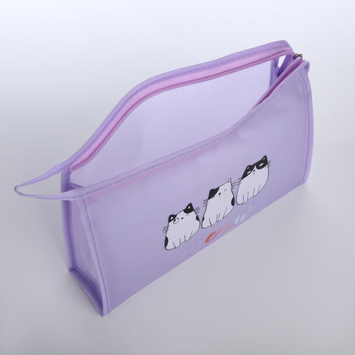 Косметичка на молнии треугольная с рисунком Meow, сиреневая - Simaland фото 3