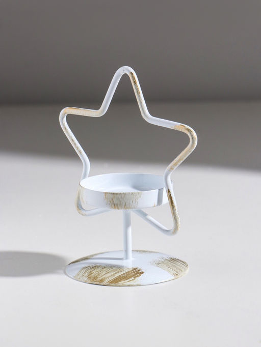 Подсвечник на 1 свечу «Звезда», металл, белый с патиной, d=5 см, 9.4×7×11.7 см