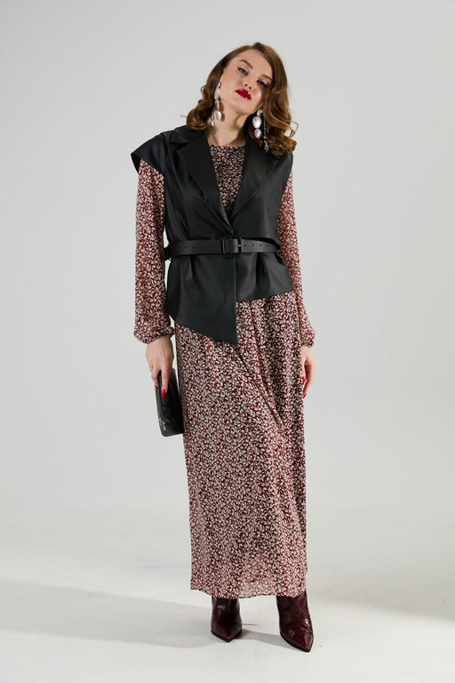 Костюм NIKVA н1020-4 листочки бургунди и чёрный  фото 2