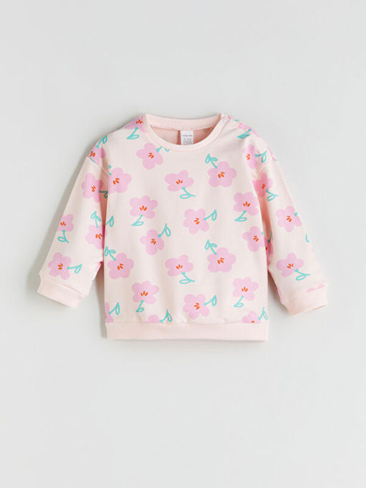 Bisiklet Yaka Bask?l? K?z Bebek Sweatshirt ve Tayt 2li