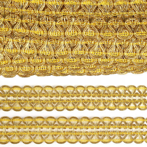 Тесьма отделочная TBY арт.7728 шир.32 мм цв.золото уп.13.71м