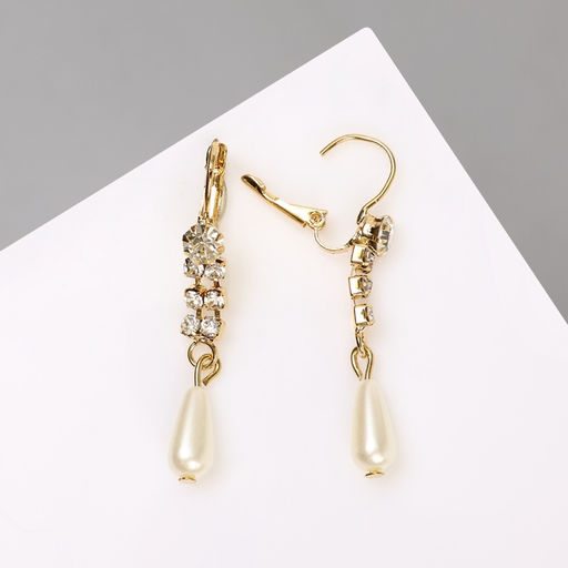 Серьги с жемчугом Колосок капля, цвет МИКС