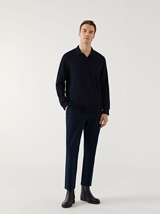 Polo Yaka Uzun Kollu Erkek Sweatshirt