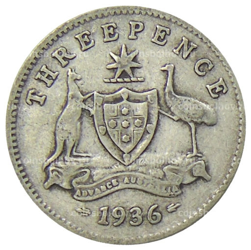 Монета 3 пенса 1936 года Австралия