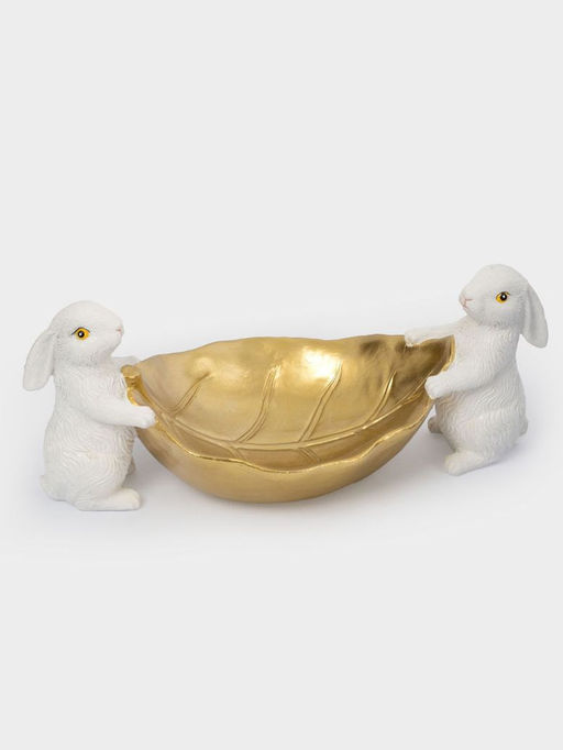Блюдо декоративное, 22х10 см, полирезин, молочно-золотистое, Кролики с листом, White Rabbit - Anna lafarg фото 9