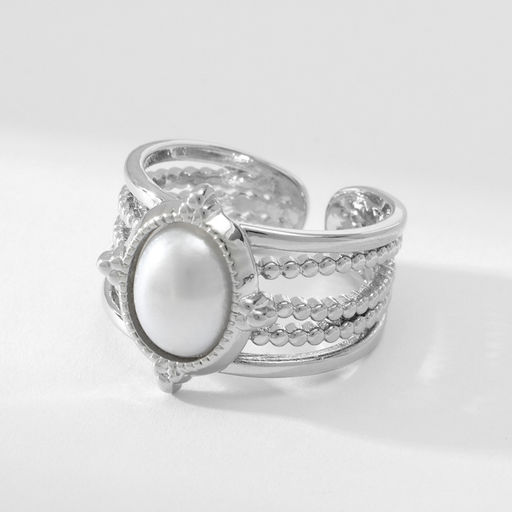Кольцо с жемчугом Богема цвет белый в серебре, безразмерное