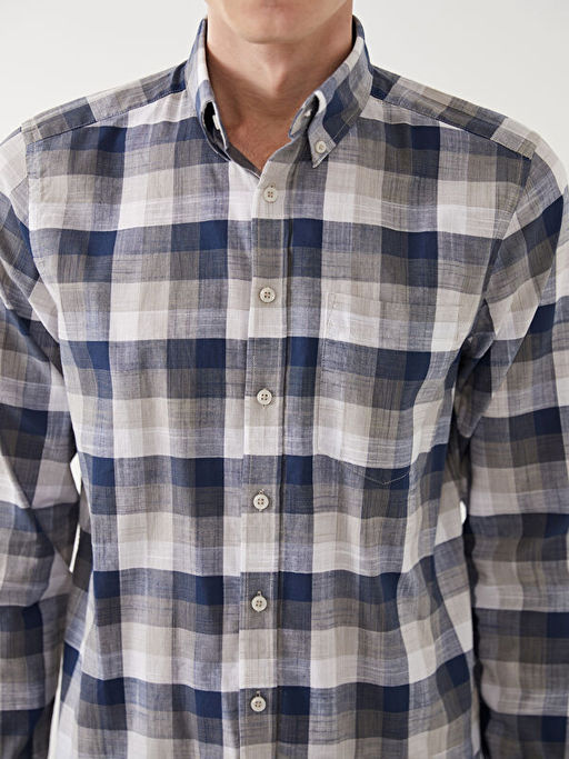 Regular Fit Uzun Kollu Ekose Poplin Erkek G?mlek