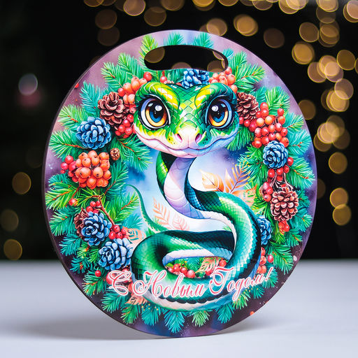 Доска разделочная сувенирная Дарим Красиво Символ года. С новым годом, d=25.5 см, дерево, разноцветная