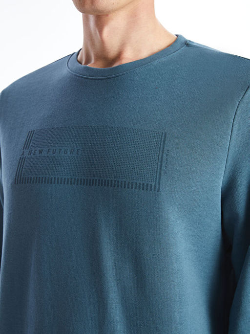 Bisiklet Yaka Uzun Kollu Bask?l? Erkek Sweatshirt