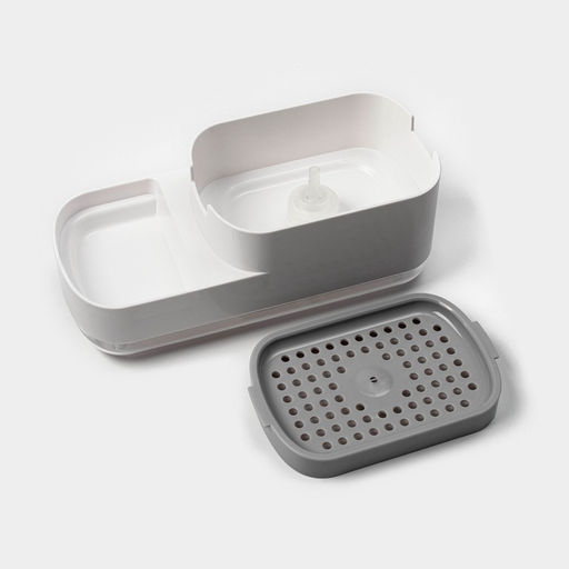 Дозатор для моющего средства с подставкой для губки Raccoon, 550 мл, губка в комплекте, белый