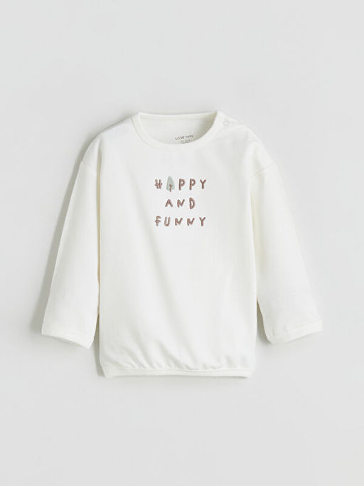 Bisiklet Yaka Bask?l? Erkek Bebek Sweatshirt