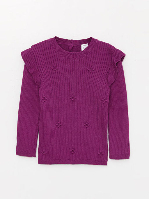 Bisiklet Yaka Uzun Kol Kendinden Desenli K?z Bebek Triko Kazak