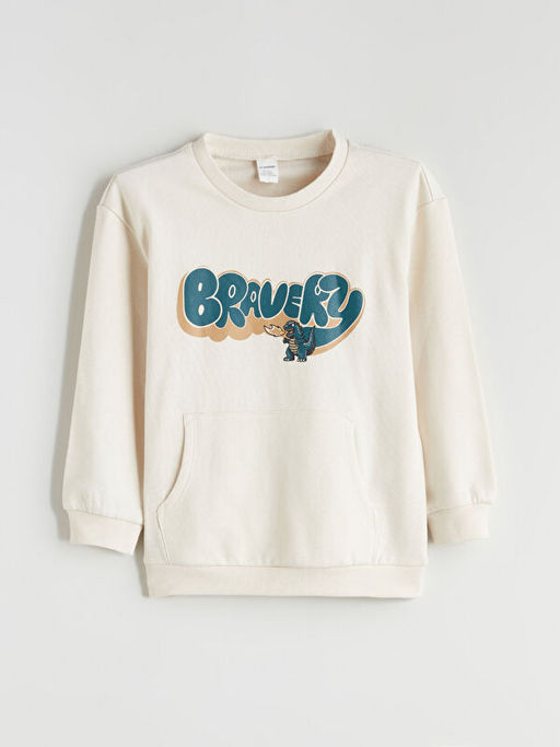Bisiklet Yaka Bask?l? Erkek ?ocuk Sweatshirt