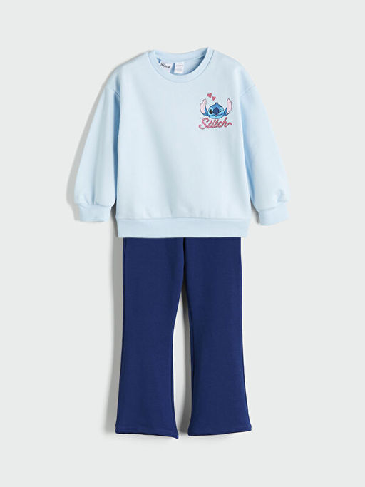 Bisiklet Yaka Stitch Bask?l? K?z ?ocuk Sweatshirt ve Tayt
