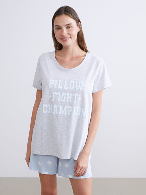 Y?ld?z Desenli Kad?n ?ortlu Pijama Tak?m?