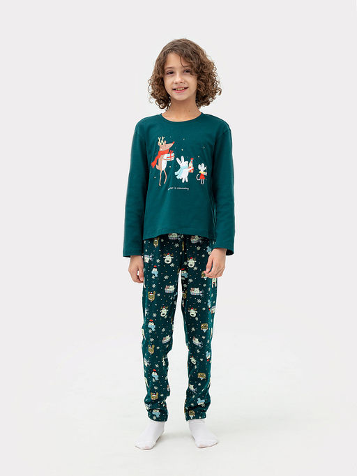 Комплект для мальчиков (джемпер, брюки) зеленый со зверятами - Mark formelle фото 2
