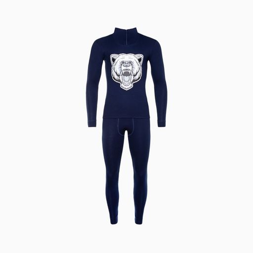 Термобельё мужское НАЧЁС (фуфайка, кальсоны) принт медведь, цвет тёмно-синий, размер 48