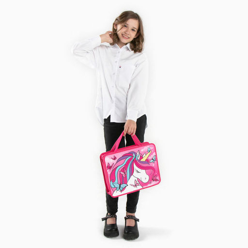 Папка пластиковая с ручками А4, на молнии, 7.5×33×26 см, «Минни Маус и единорог»