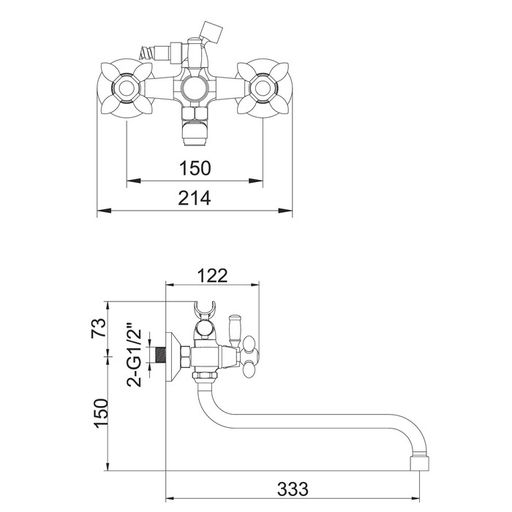 Смеситель для ванны Accoona A7182F, двухвентильный, с душевым набором, силумин, черный/хром