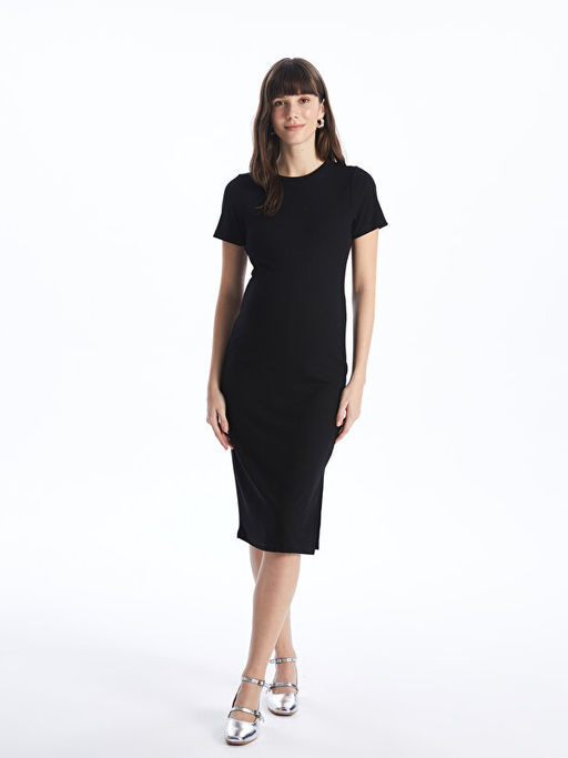 Bisiklet Yaka D?z K?sa Kollu Hamile Elbise