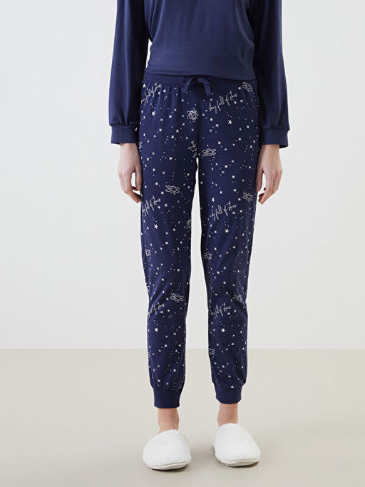 Beli Lastikli Desenli Kad?n Jogger Pijama Alt?
