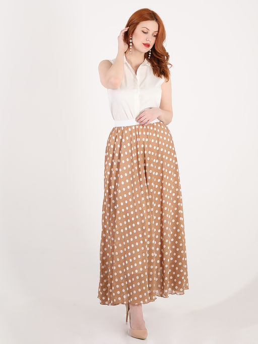 Юбка бежевая длинная в горох из шифона - Almond фото 4