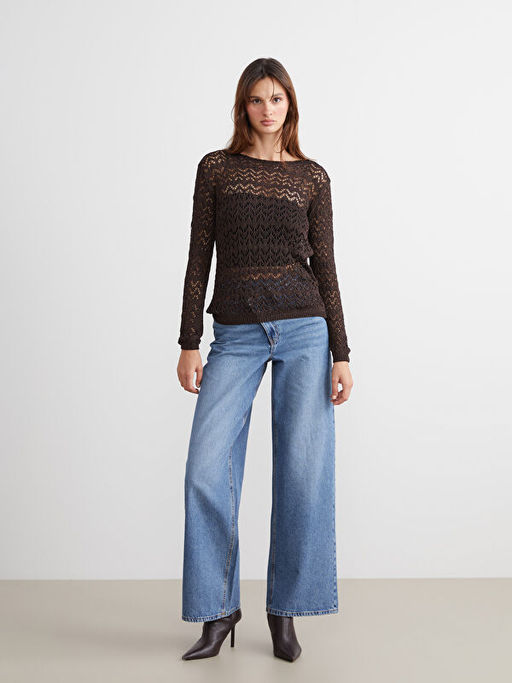 Kay?k Yaka Ajurlu Kad?n Triko Kazak