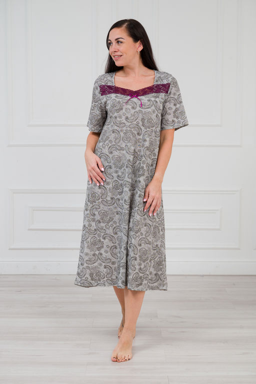 Ночная сорочка из кулирки Кружевница огурчик черно-бордовый - Амадэль фото 5