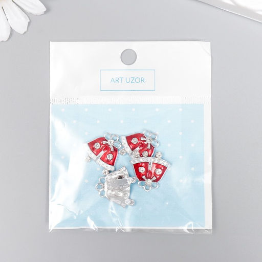 Цена за 4 шт. Декор для творчества металл, эмаль, страза «Колокольчики новогодние» 2×2.2 см