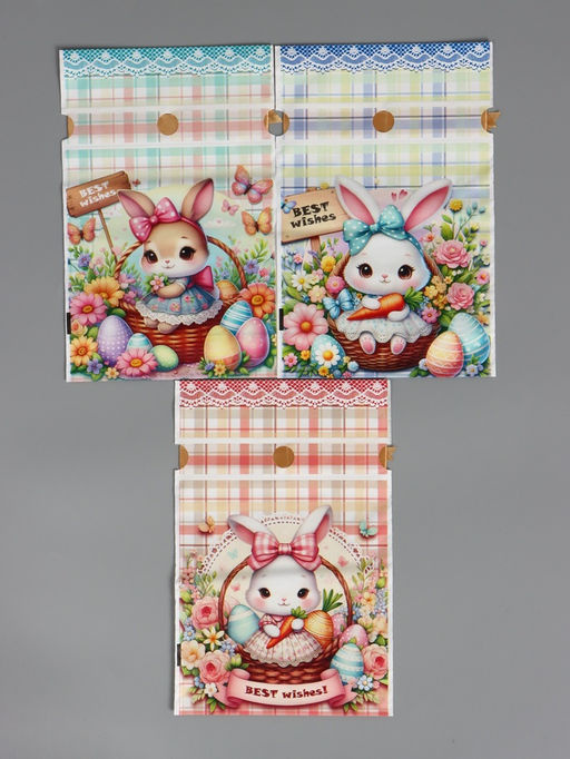 Цена за 50 шт. Пакет  полиэтиленовый подарочный "Заяц с цветами", с завязками, 15х23±1 см