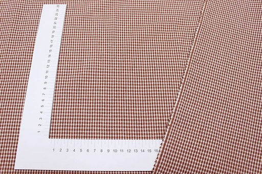 Пестрядь Мелкая белая клетка на коричнево-каштановом, ВИД2, ш.1.45м, хлопок-95%, п/э-5%,135гр/м.кв - Купава фото 3