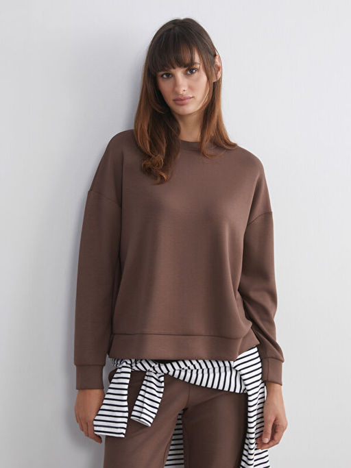 Bisiklet Yaka Oversize Kad?n Sweatshirt