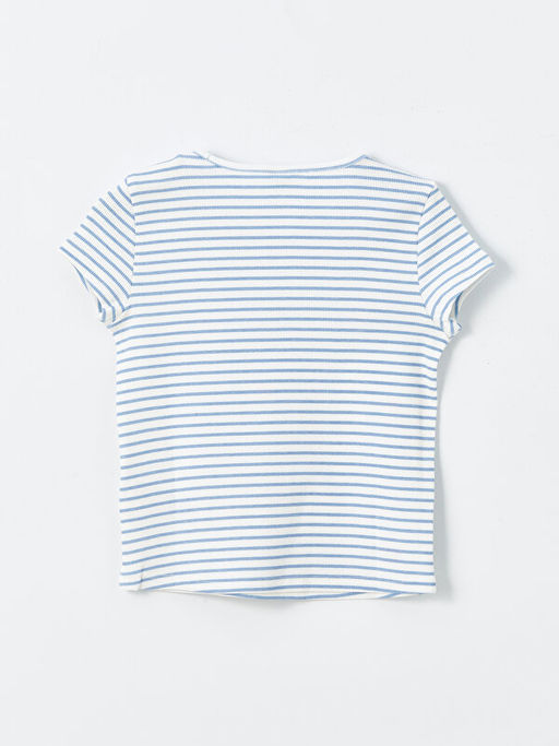 Bisiklet Yaka K?sa Kollu ?izgili K?z Bebek Ti??rt - Waikiki фото 2