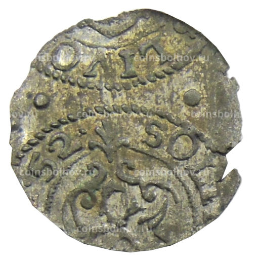 Монета Солид 1652 года Шведская оккупация Риги  королева Кристина