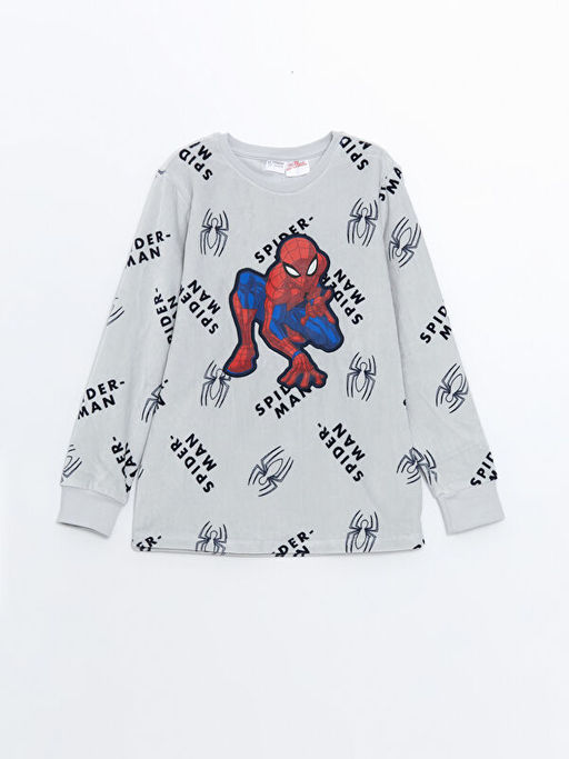 Bisiklet Yaka Spider-Man Nak??l? Kadife Erkek ?ocuk Pijama Tak?m?